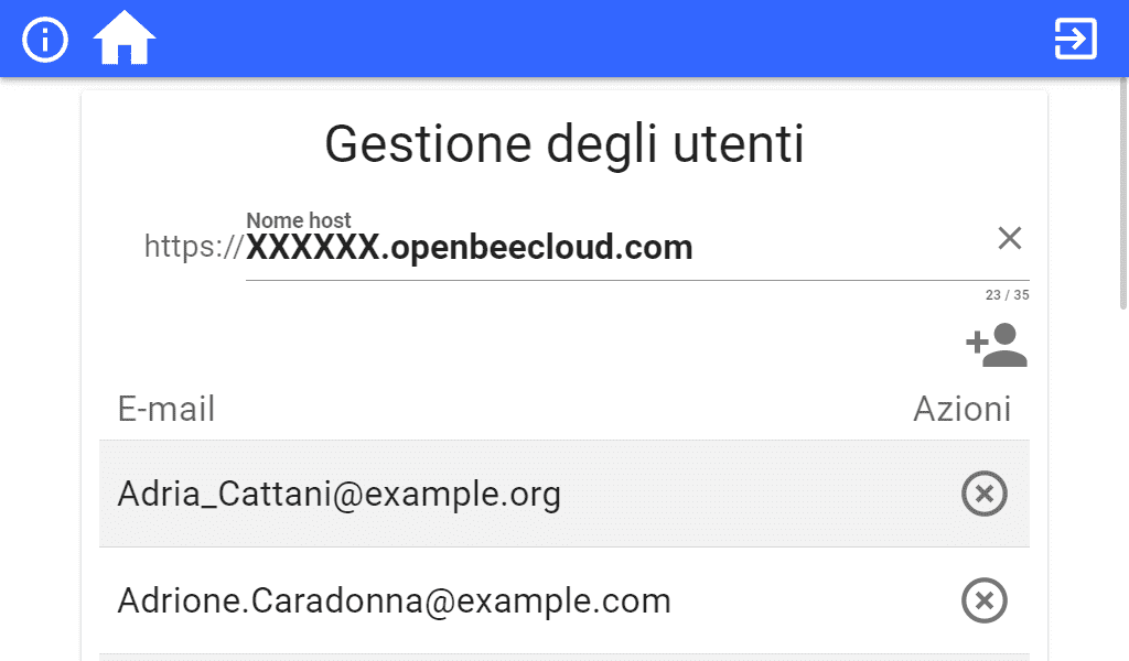 Schermata di configurazione Open Bee gestione utenti