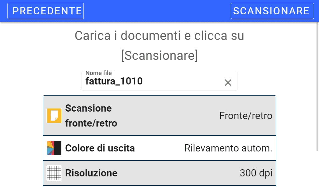 Schermata di configurazione Open Bee, caricamento e scansione di documenti